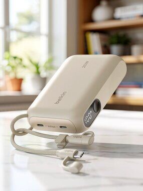 Belkin Slim 10,000mAh USB-C Portable Charger Power Bank - Sand